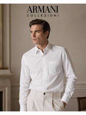 Armani Collezioni Men’s White 100% Cotton Dress Shirt 15 38 R Made in Italy